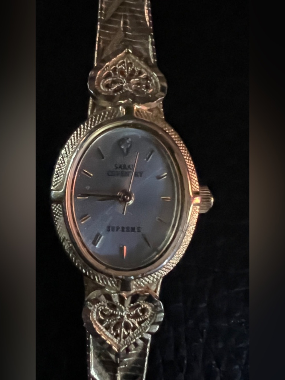 Sarah Coventry Gold-Tone Heart Accent Oval Dial Bracelet Watch